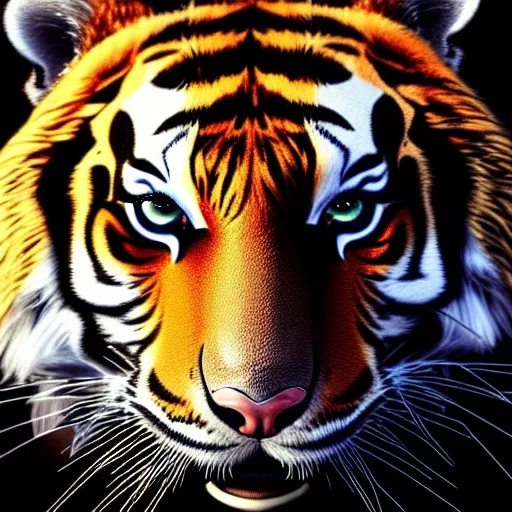 Image similar to a tiger made of fire, portrait, fantasy, beautiful face, vivid colors, elegant, concept art, sharp focus, digital art, hyper - realistic, 4 k, unreal engine, highly detailed, hd, dramatic lighting by brom, trending on artstation