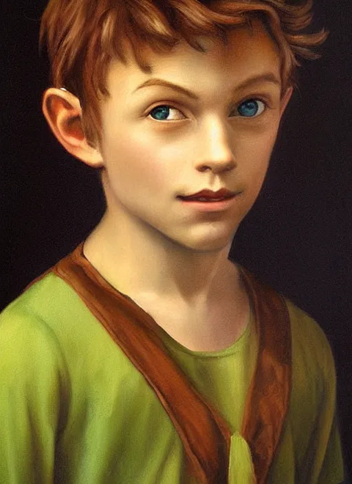 Prompt: lifelike oil painting portrait of peter pan by davinci