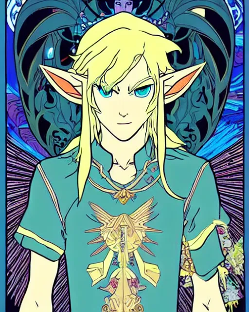 Image similar to link as the fierce diety form with white hair!! from the legend of zelda!! portrait illustration, pop art, splash painting, art by geof darrow, ashley wood, alphonse mucha, makoto shinkai