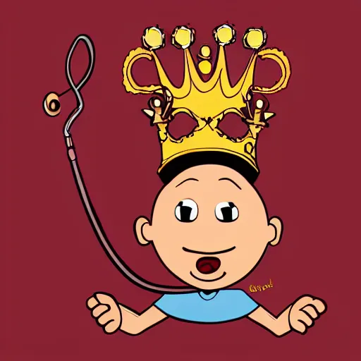 Image similar to kidney bean holding a staff, wearing crown, cartoon character, digital art, fun,