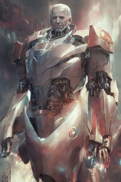 Image similar to portrait of joe biden as super mecha anime robot, joe biden, joe biden, intricate, highly detailed, smooth, artstation, digital illustration by ruan jia and mandy jurgens and artgerm and wayne barlowe and greg rutkowski and zdislav beksinski