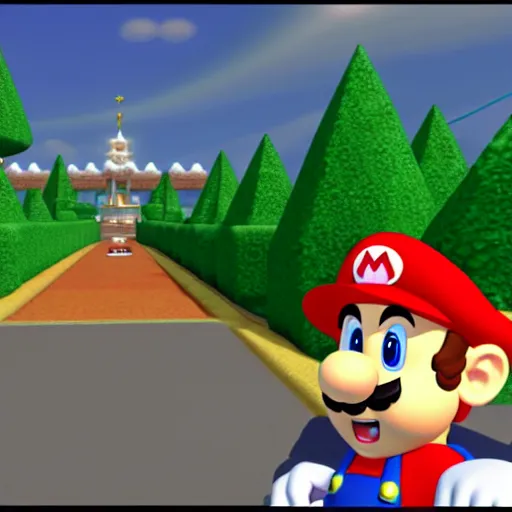 Prompt: mario 3 d render, in the style of templeos.