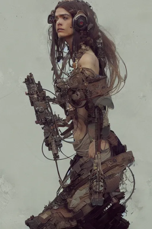 Image similar to A full portrait of a beautiful post apocalyptic offworld techsiren, intricate, elegant, highly detailed, digital painting, artstation, concept art, smooth, sharp focus, illustration, art by Krenz Cushart and Artem Demura and alphonse mucha