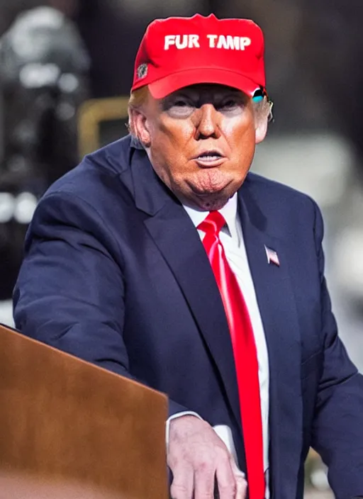 Prompt: photo of Donald trump wearing an FBI hat