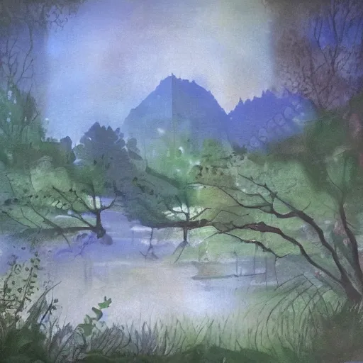 Prompt: nature environment, unfinished canvas, dry brush texture, strokes visible, wash