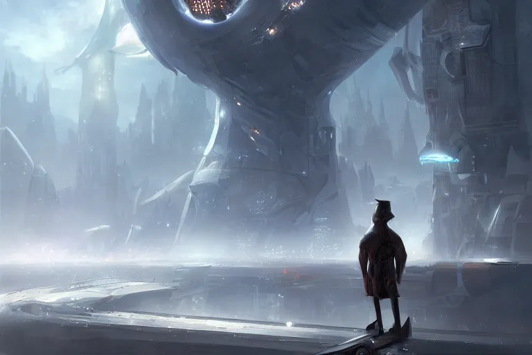 Image similar to a creepy cultist standing in a futuristic city by jessica rossier,