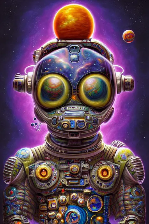 Image similar to hyper - maximalist overdetailed painting of an astronaut by naoto hattori. artstation. deviantart. cgsociety. inspired by beastwreckstuff and jimbo phillips. fantasy infused lowbrow style. hyperdetailed high resolution render by binx. ly in discodiffusion. dreamlike polished render by machine. delusions. sharp focus.