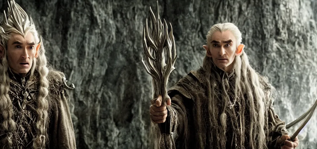 Prompt: a still of Homelander as Thranduil in The Hobbit: The Desolation of Smaug (2013)