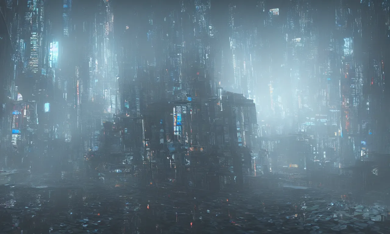 Image similar to reflexion cyberpunk voronoi depth fog