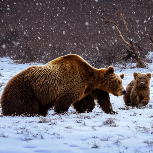 Image similar to Award Winning Nature photo Brown Bear Mothers Rabbits in snow in the mexican desert