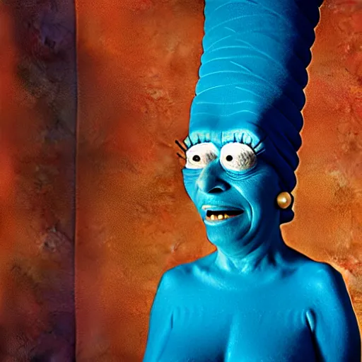 Image similar to uhd photorealisitc candid photo of marge simpson. photo by annie leibowitz and steve mccurry