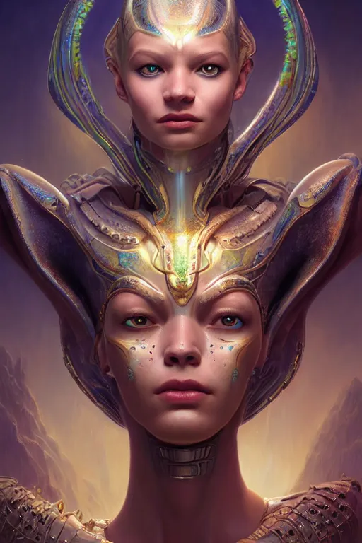 Image similar to portrait of a beautiful female hybrid cyborg atlantean anubis hada elsa jean alien warrior, regal, realistic, refined, detailed, digital art, jessica rossier, michael cheval, esao andrews, steampunk, walt disney ( 1 9 3 7 ), francois boucher, oil painting, highly detailed, cinematic lighting, unreal engine, 8 k, hd