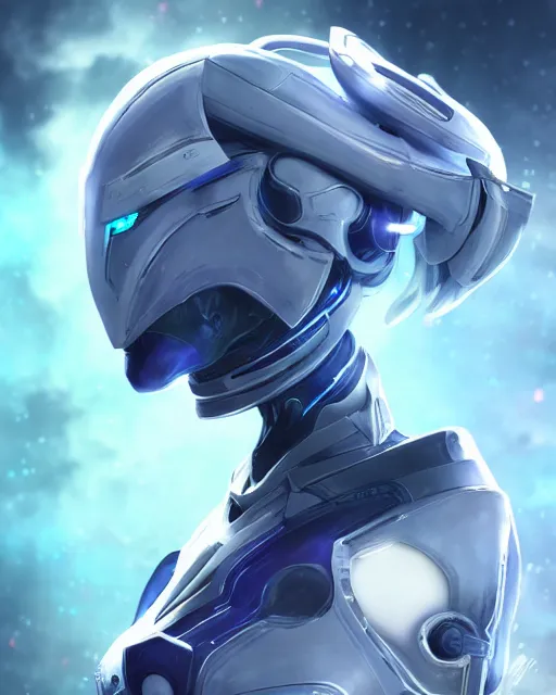 Image similar to perfect android girl on a mothership, warframe armor, beautiful face, scifi, futuristic, galaxy, nebula, raytracing, dreamy, long white hair, blue cyborg eyes, sharp focus, cinematic lighting, highly detailed, artstation, divine, by gauthier leblanc, kazuya takahashi, huifeng huang