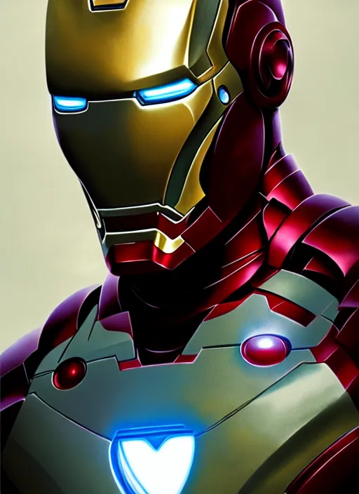 Image similar to portrait of iron man, marvel, victorian, concept art, detailed face, fantasy, close up face, highly detailed, cinematic lighting, digital art painting by greg rutkowski