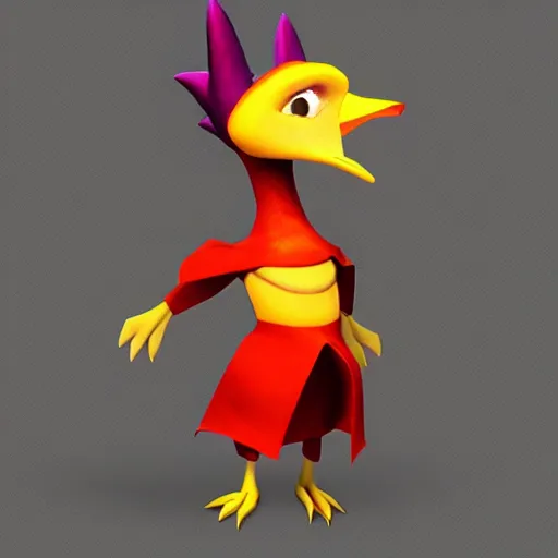 Prompt: character 3 d concept art page of a cute wacky humanoid goose with a coat as an enemy in spyro the dragon video game concept art, spyro trilogy remaster concept art, playstation 1 era graphics, activision blizzard style, 4 k resolution concept art