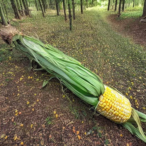 Prompt: giant corn on the cob, caught on nighttime trail cam footage