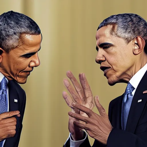 Prompt: elve arguing with obama