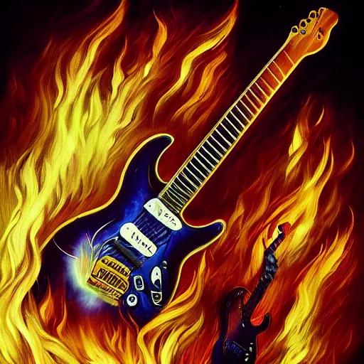 Image similar to eyes, electric guitar, fire, extremely Highly detailed, Occult, magical, trending on artstationHQ, highly detailed, digital painting, artstation, concept art, matte, illustration, concept art