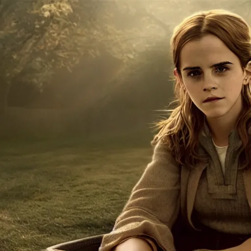 Image similar to Still of Emma Watson as Hermione Granger sitting back and relaxing in her favorite chair. Prisoner of Azkaban. During golden hour. Extremely detailed. Beautiful. 4K. Award winning.