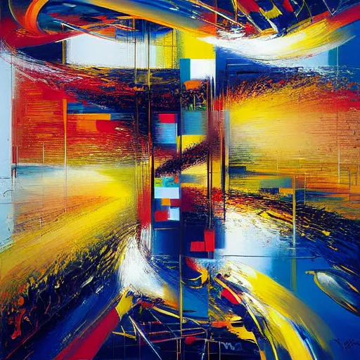 Image similar to abstract art representing momentum, oil painting by john berkey and gabriel dawe, masterwork