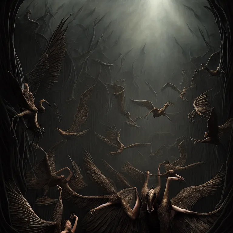 Prompt: epic professional digital art of hungry winged smooth bodied creatures, moody atmospheric lighting, painted, intricate, detailed, foreboding, by leesha hannigan, wayne haag, reyna rochin, ignacio fernandez rios, mark ryden, iris van herpen,, epic, stunning, gorgeous, much wow, cinematic, masterpiece.