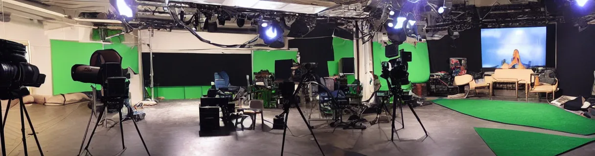 Image similar to photo of a movie set with a green screen, studio, movie set, realistic, studio lighting