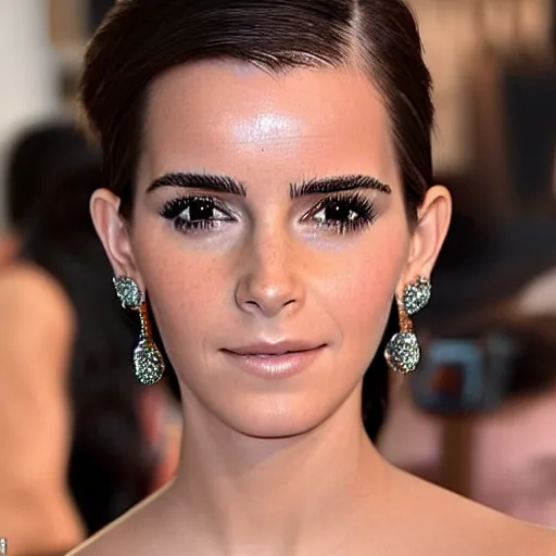 Image similar to a woman who is a genetic combination of kim kardashian and emma watson face and upper - body focus