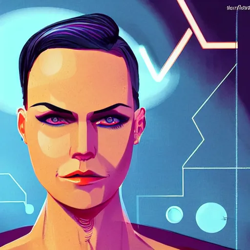 Image similar to character concept art of heroic stoic emotionless butch blond handsome woman engineer with very short slicked - back butch hair, narrow eyes, wearing atompunk jumpsuit, retrofuture, science fiction, illustration, pulp sci fi, digital art