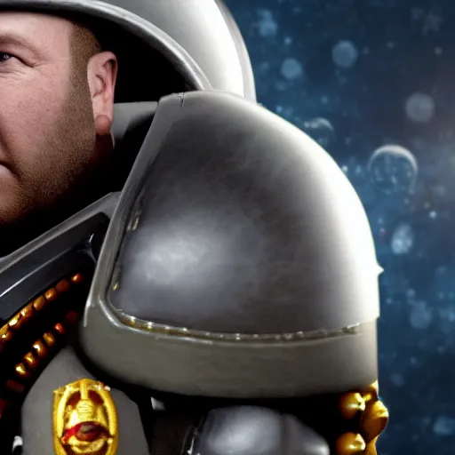 Prompt: cinematic shot of Space Marine Alex Jones, 4k