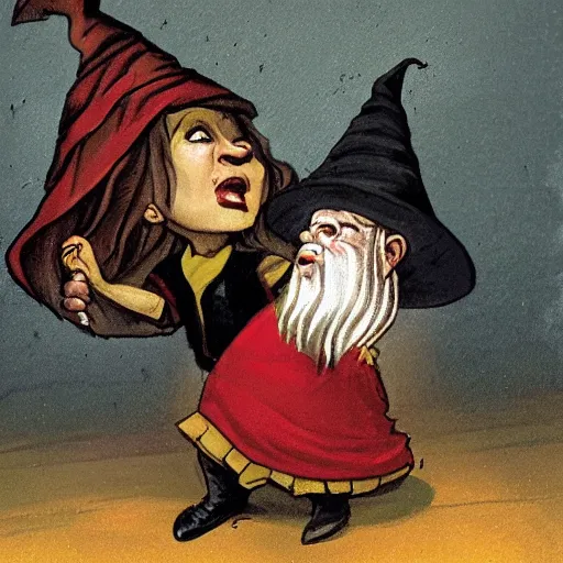 Prompt: a witch with the head of a dwarf