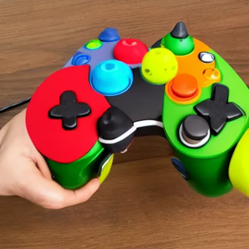 Prompt: product photo of a Katamari Damacy plug-and-play TV games controller