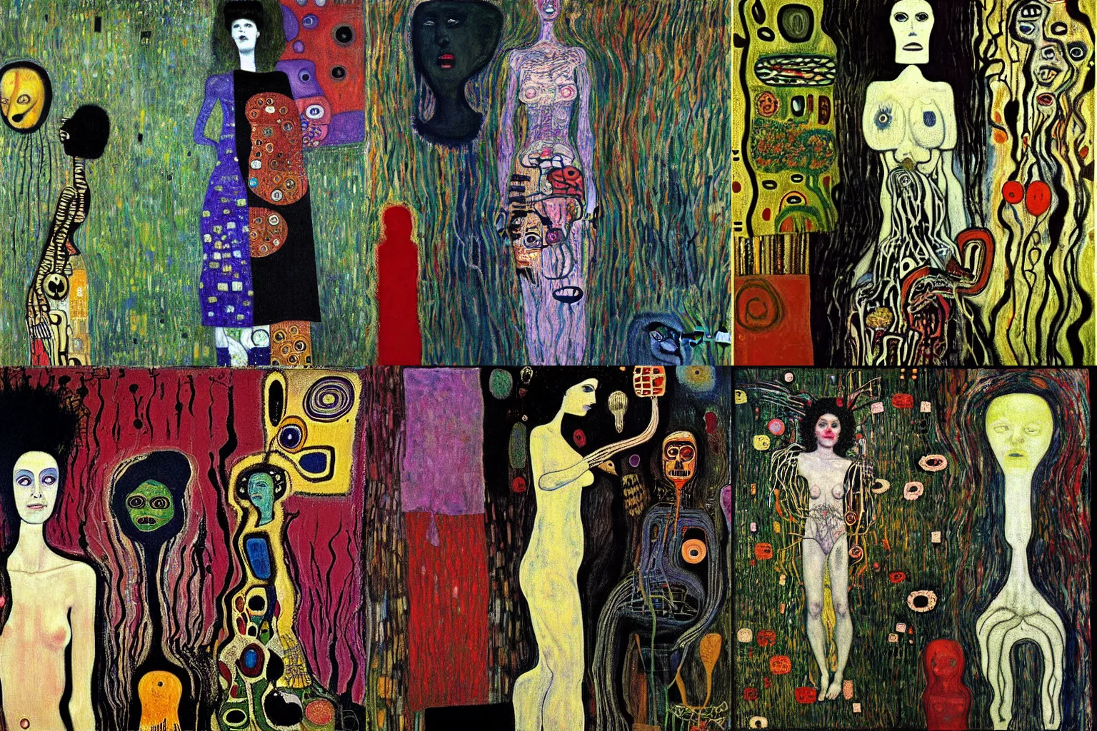 Prompt: Woman in the Garden painting by klimt and hr giger and Jean-Michel Basquiat