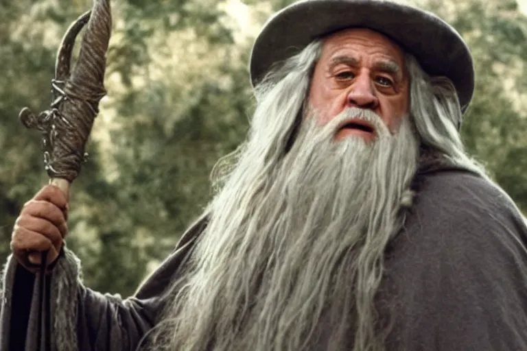 Image similar to Film still of Danny DeVito as Gandalf in the movie Lord of the Rings