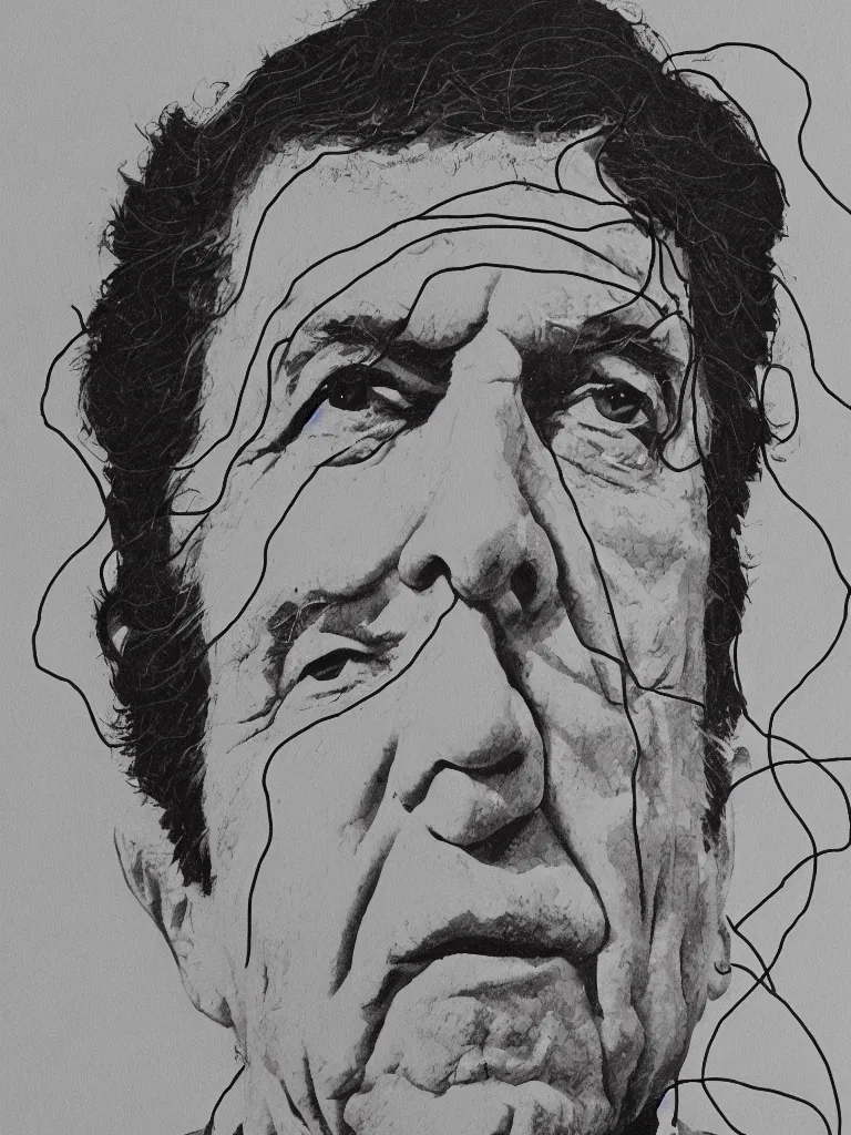 Image similar to wire line art portrait of leonard cohen.