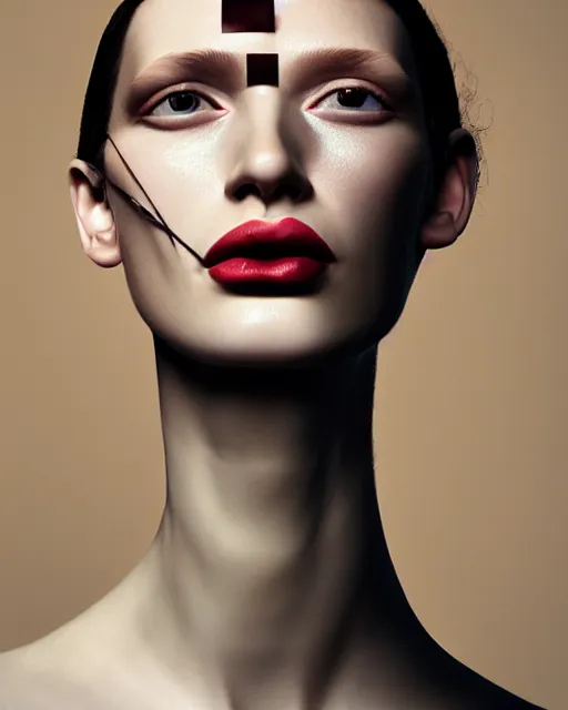 Image similar to woman, thin long nose, medium lips, wheat hair, close - up, high sharpness, zeiss lens, fashionable bruno dayan, erik madigan heck, helmut, karl lagerfel, artistic, hyper - realistic, beautiful face, octane rendering