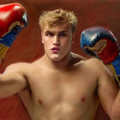 Image similar to a beautiful painting of ksi fist - fighting jake paul in a boxing ring, rendered art, highly detailed painting by gaston bussiere, craig mullins, j. c. leyendecker 8 k, trending on artstation, art, fighting, watercolor