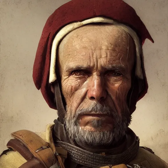 Prompt: portrait of a retired elderly 15th century swiss mercenary, painted portrait, 4k, trending on artstation, octane render, art by artgerm and greg rutkowski and alphonse mucha and craig mullins and James Jean and Andrei Riabovitchev and Marc Simonetti and peter mohrbacher