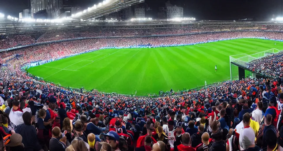 Image similar to television broadcast of professional soccer game, players wearing top hats, wide angle, birds eye, tv