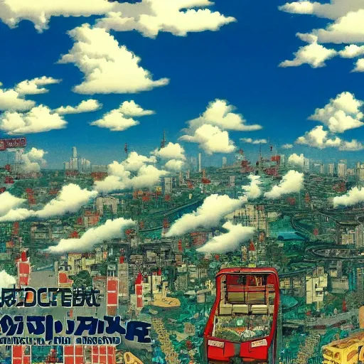 Image similar to a theme park in the clouds, by satoshi kon