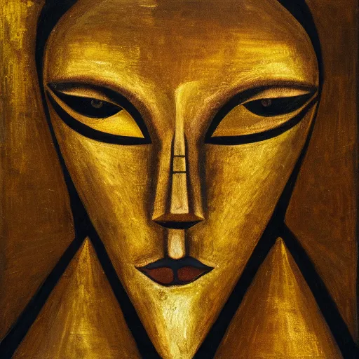 Prompt: refined spontaneity of nothing but faces in liminal space, golden and black accents, sacred art