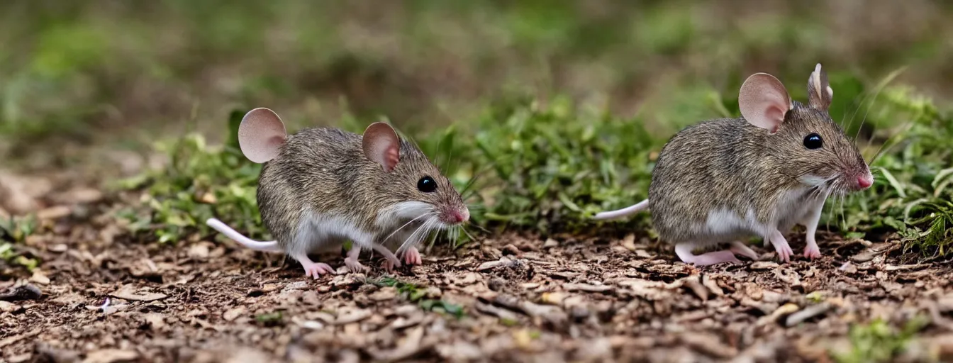 Prompt: photo of a mouse hiking in the wood