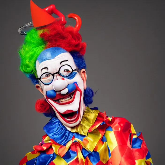 Prompt: photo steven colbert, dressed in a clown costume, octane render