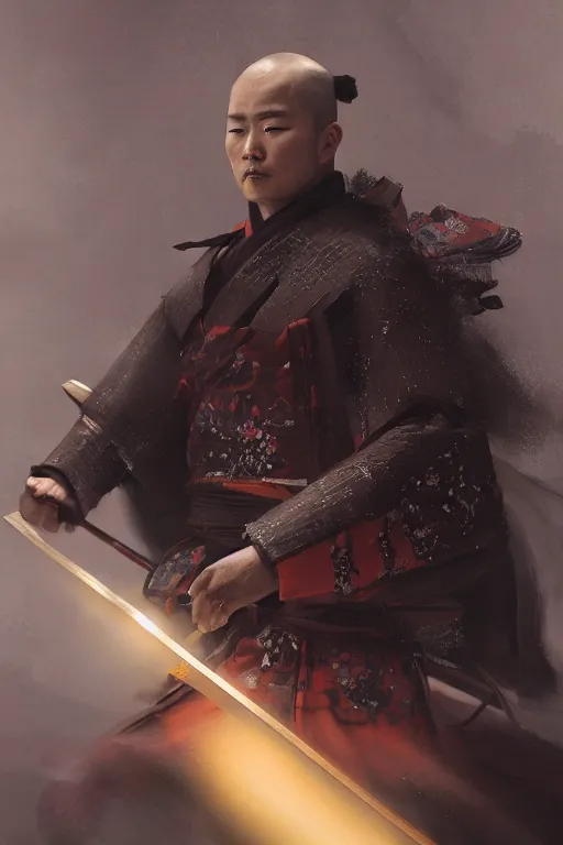 Image similar to Japanese samurai, portrait, fierce, intricate, elegant, volumetric lighting, scenery, digital painting, highly detailed, artstation, sharp focus, illustration, concept art, ruan jia, steve mccurry