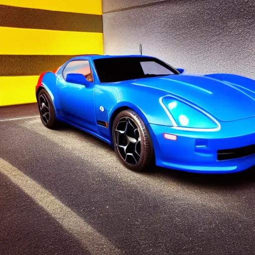 Prompt: a blue sportscar neon lights. highly detailed