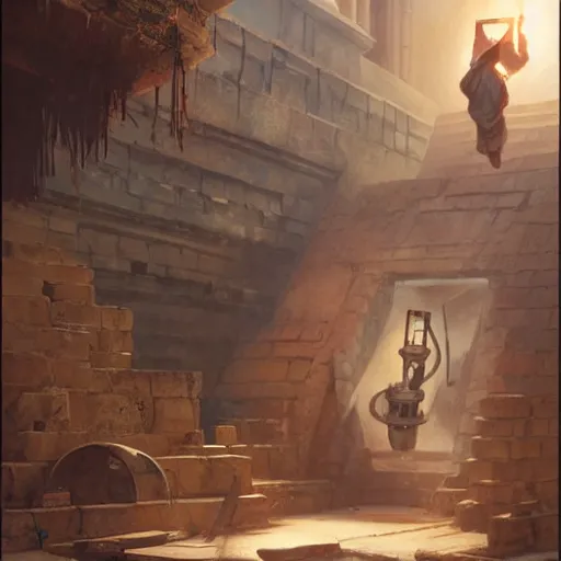 Image similar to indiana jones stealing a catalytic convertor, that is on a trapped pedastal, from inside a temple, painted by greg rutkowski