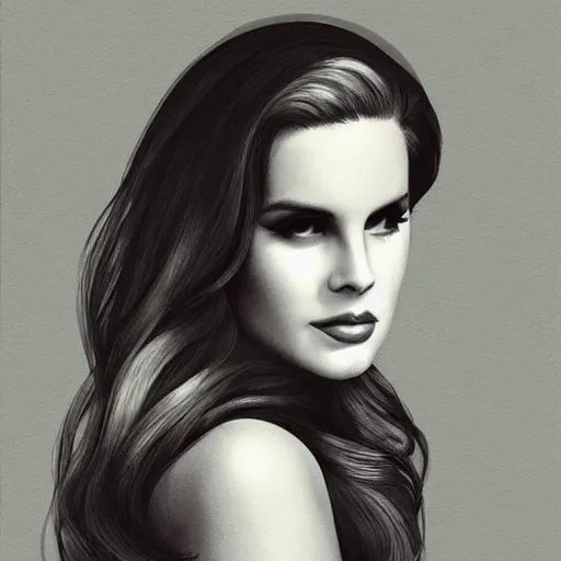 Prompt: Lana Del Rey, smooth painting, art, detailed, flat contrast, smiling, beautiful hair, deep look, intense atmosphere