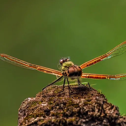 Prompt: wildlife photography of a weaopnised mechanical dragonfly, macro photography
