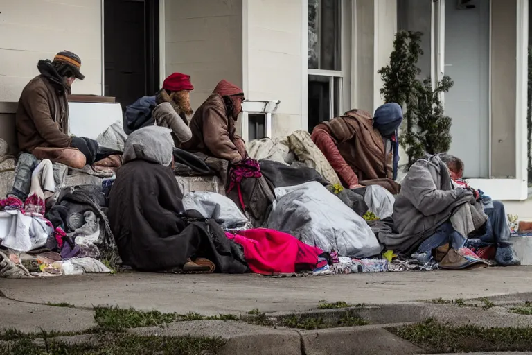 Image similar to homeless people invading people's house in the neighborhood, 4k