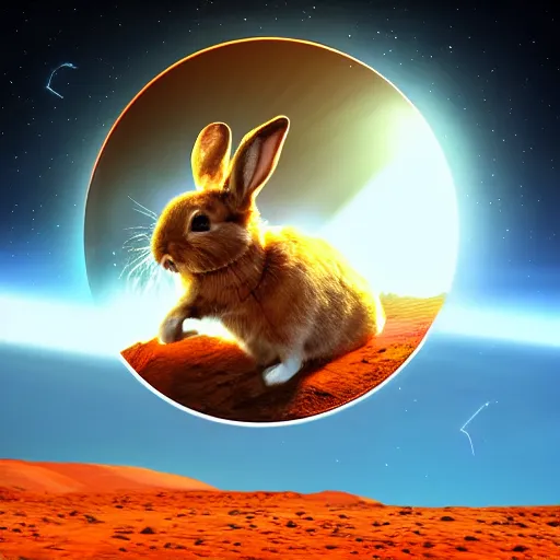 Prompt: bunny jump into a dimensional portal on mars, photorealistic, 4K