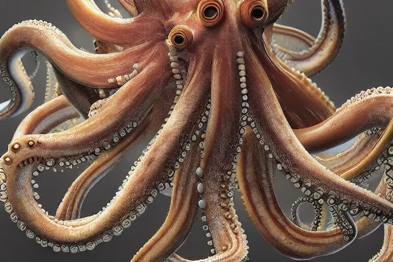 Image similar to a close up of an octopus's body and tentacles, a computer rendering by earnst haeckel, trending on zbrush central, neoplasticism, lovecraftian, zbrush, biomorphic, midjourney, dall - e, nightcafe